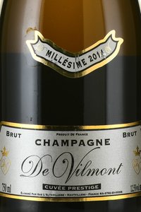 De Vilmont Cuvee Prestige Brut Millesime - шампанское Де Вильмонт Кюве Престиж Брют Миллезим 2014 год 0.75 л белое брют в п/у